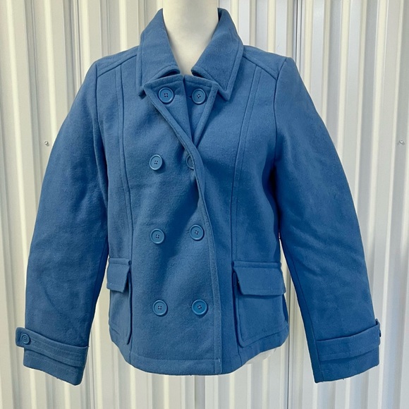 Old Navy Double Breasted Wool Blend Blue Pea Coat Small - Picture 2 of 8